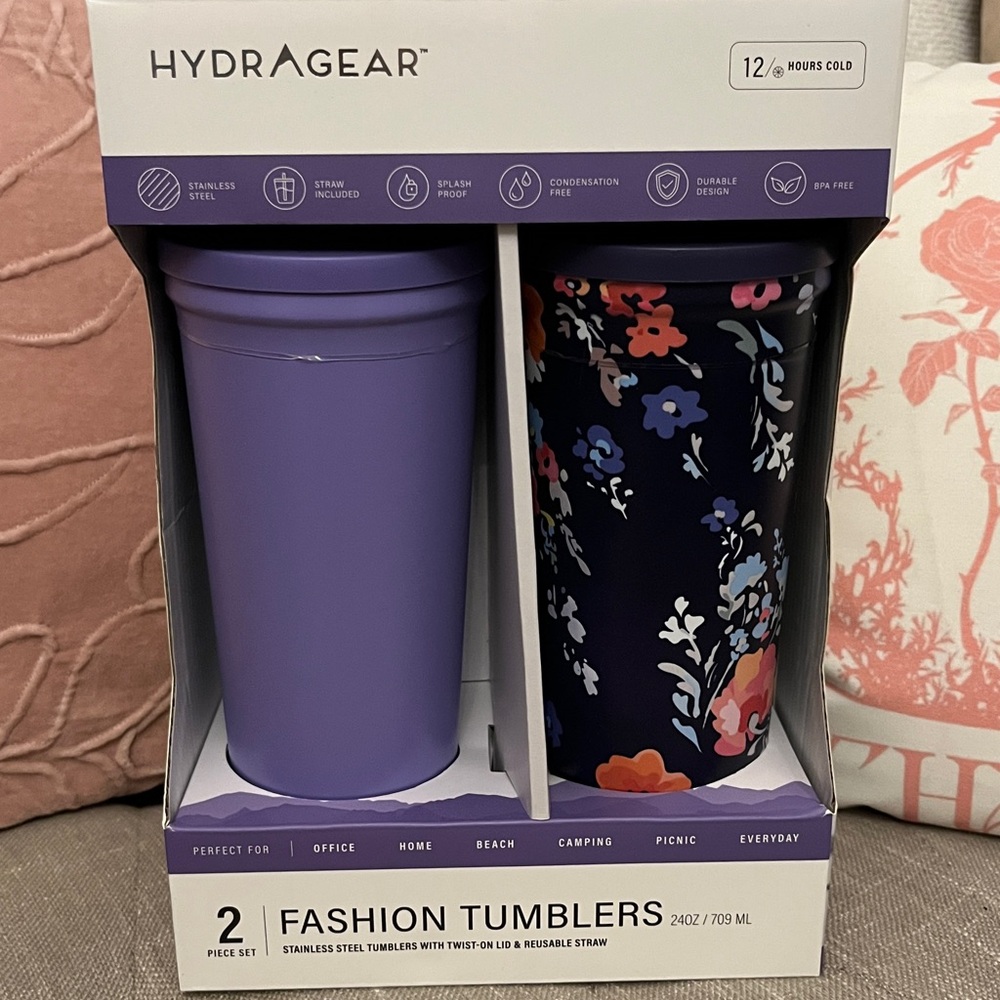 New in Box Hydra Gear set of 2 Fashion 24 oz Tumblers